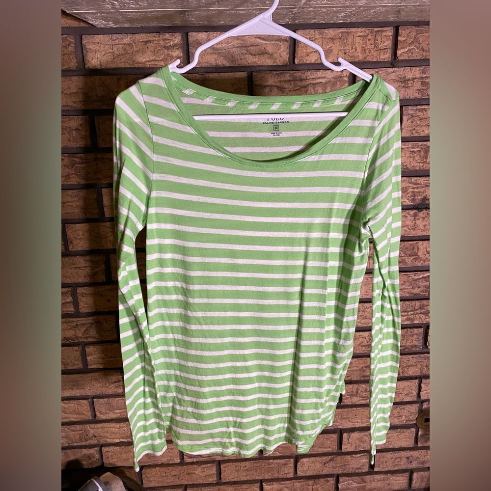 Green white striped polo blouse